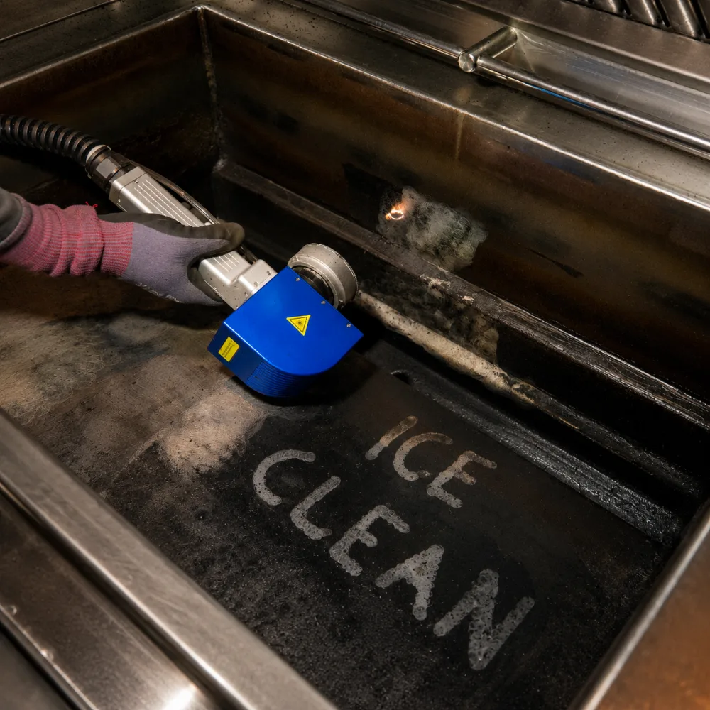 Nettoyage cryogénique Ice Clean en action avec buse de projection de glace carbonique